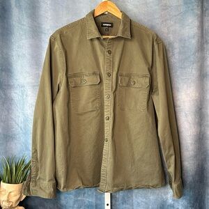Express Men's Fitted Long Sleeve Army Green Dress Shirt Size XL 17-17.5